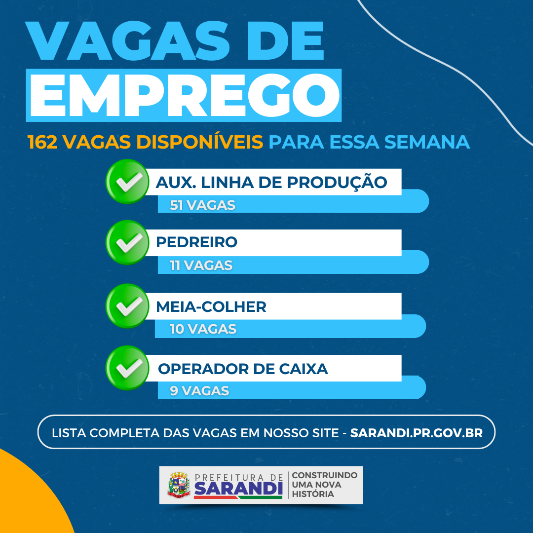 Agência do trabalhador de Sarandi inicia semana ofertando 162 vagas de emprego